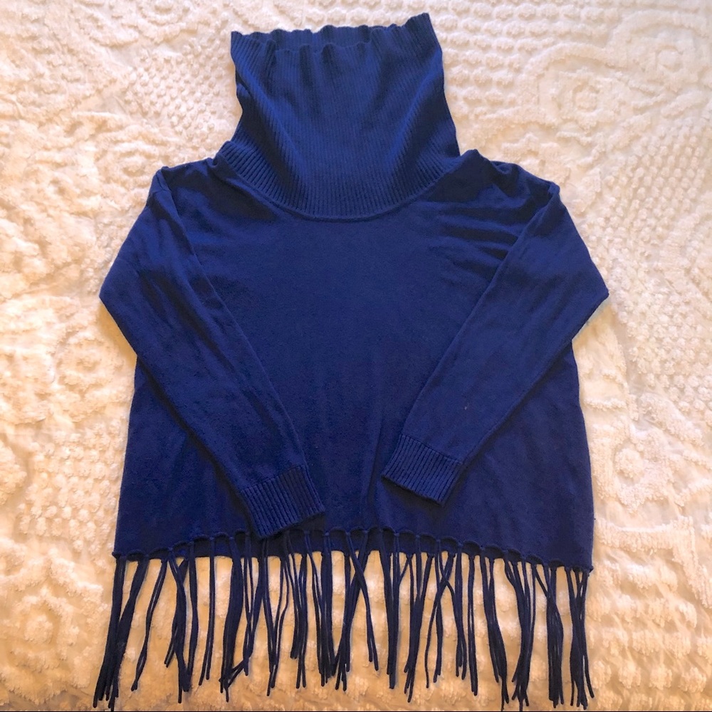 MICHAEL Michael Kors royal blue long fringed cowl turtleneck size medium